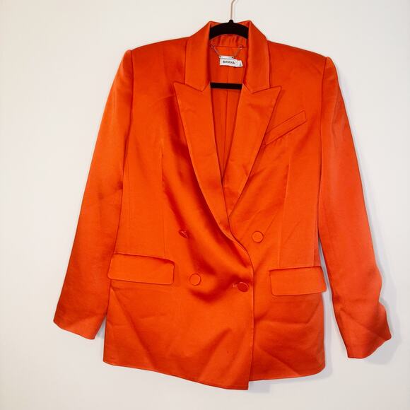 Jonathan Simkhai Norah Double Breasted Satin Orange Blazer 0 - Picture 5 of 11